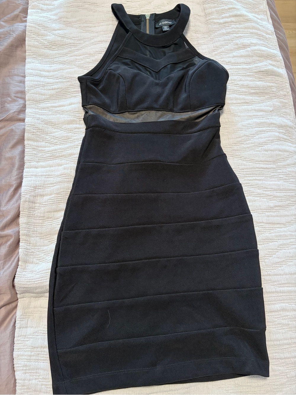 le chateau Black Sleeveless Bodycon Mini Dress with Mesh Insets